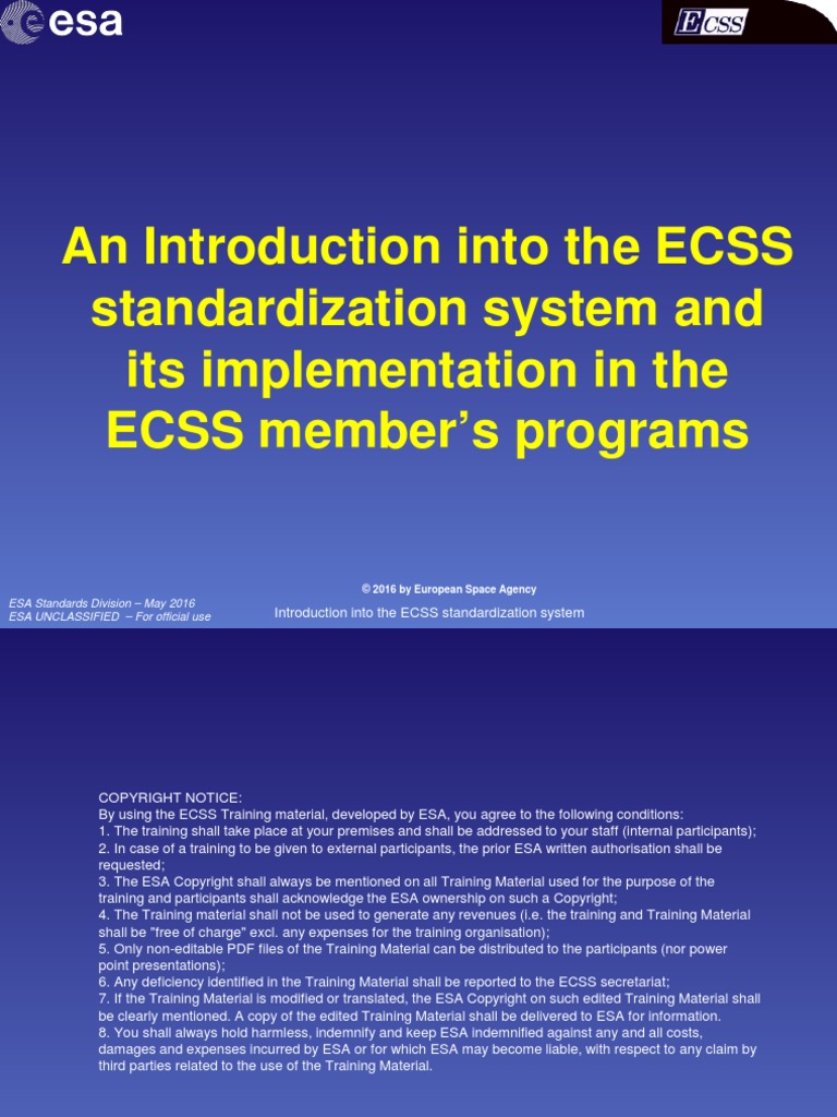 ECSS Training L12016 05 17 | PDF | European Space Agency | Standardization