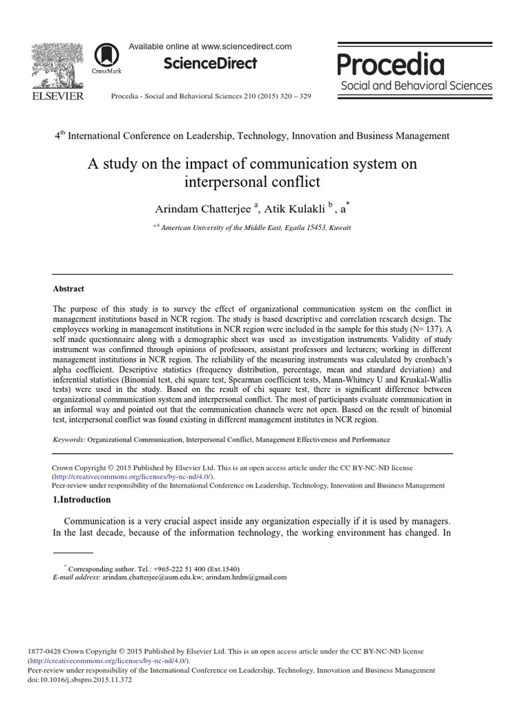 A Study On The Impact of Communication System On Interpersonal Conflict