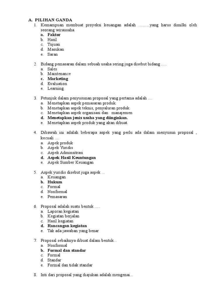 Latihan Soal Proposal Xii Mm