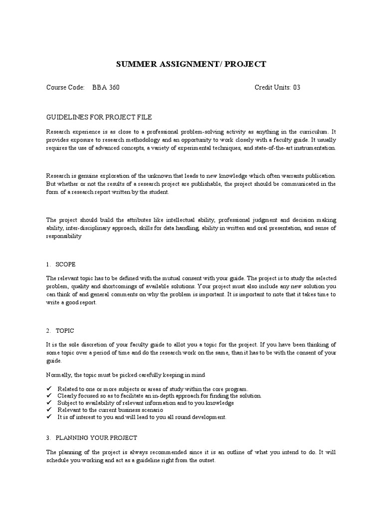 BBA 360 Project Guidelines | PDF | Evaluation | Curriculum