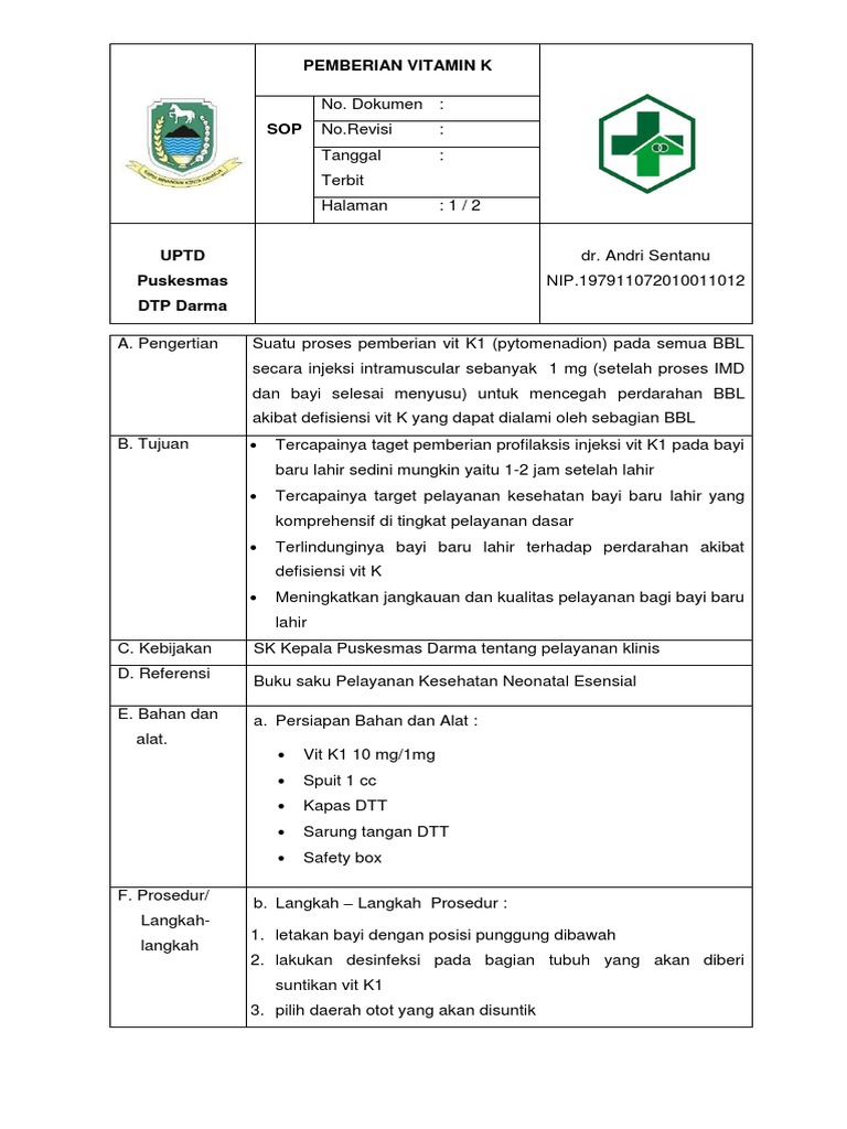 Sop 08 Pemberian Vitamin k