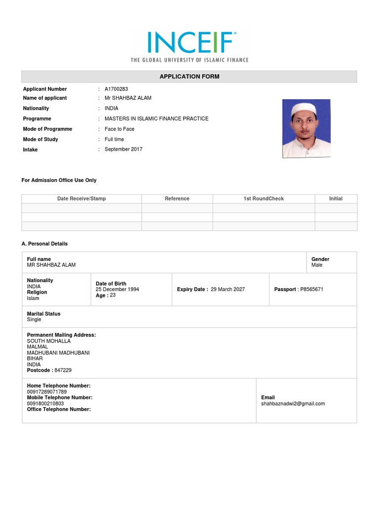 Master's Islamic Finance Application Form | PDF | Notary Public | Fee