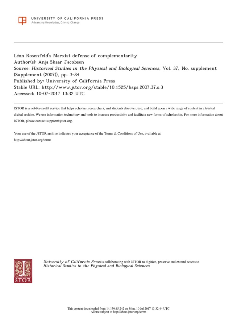 Léon Rosenfeld's Marxist Defense of Complementarity | PDF | Niels Bohr ...
