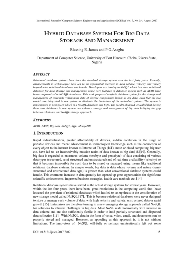 Hybrid Database for Big Data Management | PDF | No Sql | Mongo Db