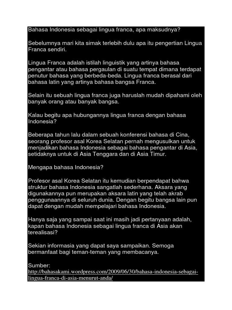 Bahasa Indonesia sebagai Lingua Franca | PDF | Seni & Disiplin Bahasa