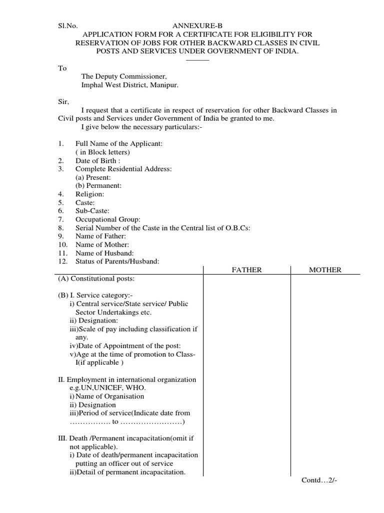 Obc Form | PDF | Government | Justice