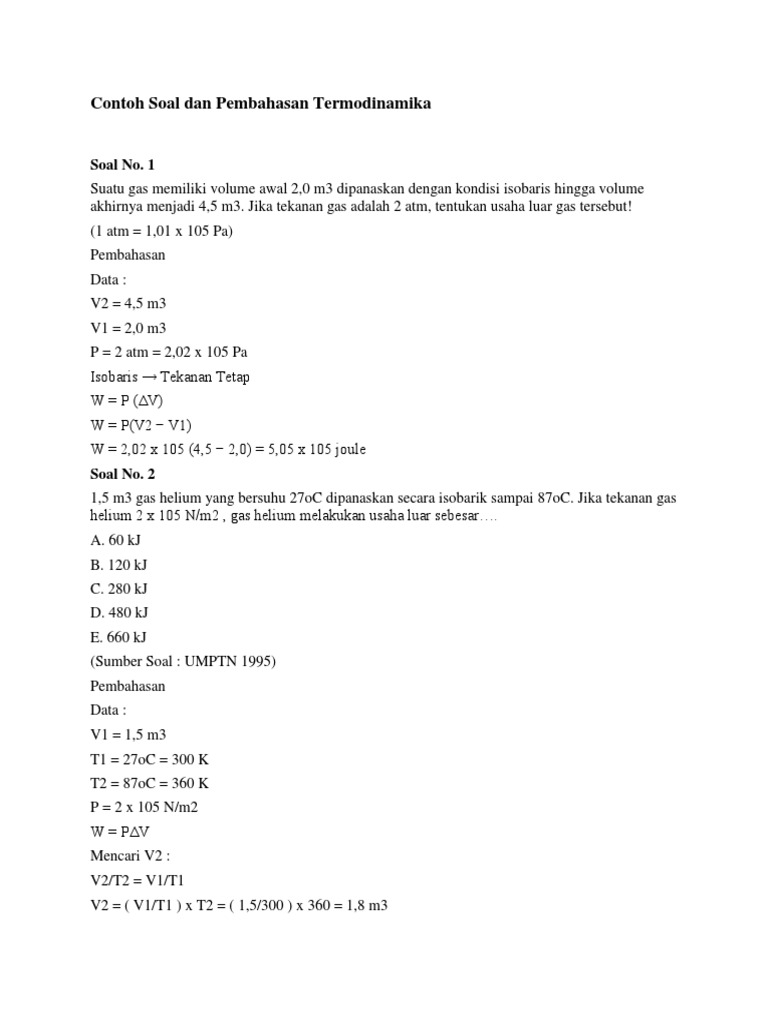 Contoh Soal Dan Pembahasan Termodinamika