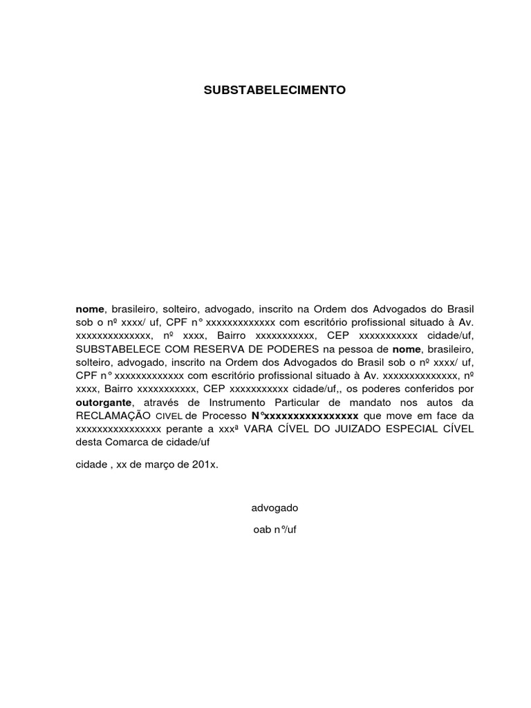 Modelo de Substabelecimento com Poderes | PDF | Direito