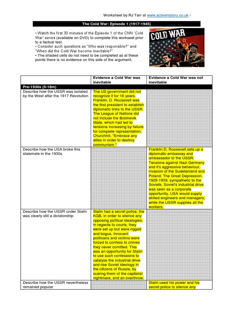Cold War Worksheet: Stalin vs. Churchill | PDF | Joseph Stalin | Soviet ...