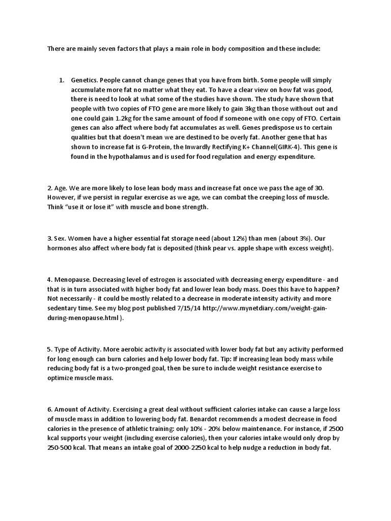 Factors Affecting Body Composition Adipose Tissue Physical Exercise