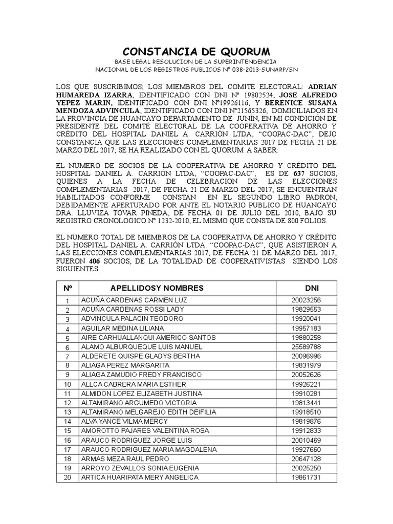 Constancia de Quorum | PDF | Gobierno