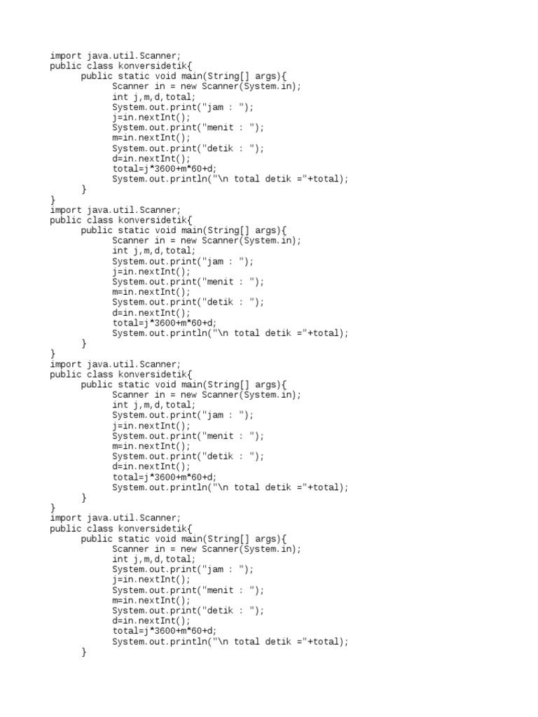 Konversi Jam Ke Detik Java Code | PDF | Computers