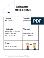 kindergarten specials schedule 17-18