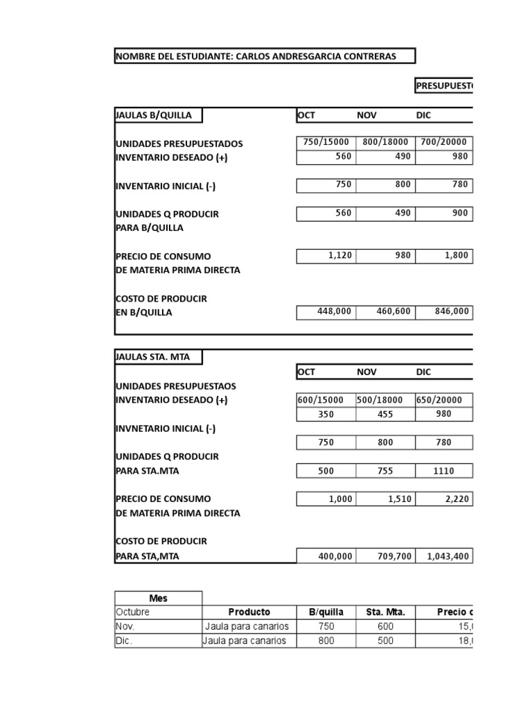 Presupuesto de Consumo de Materia Prima Directa