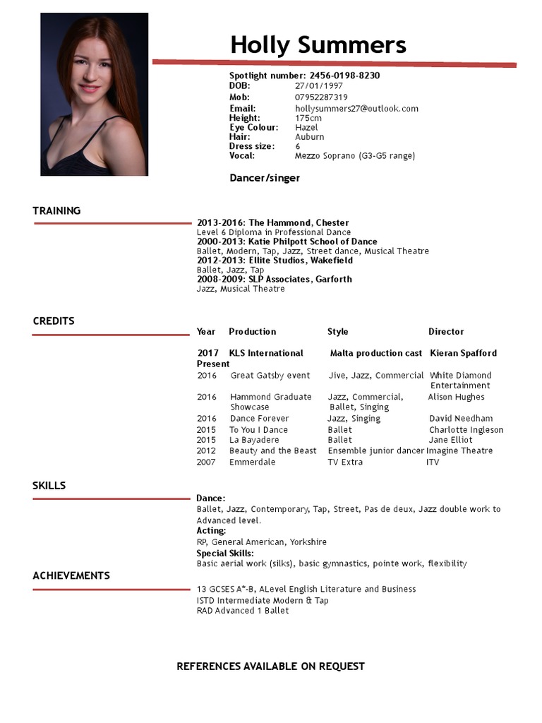 Curriculum vitae ballet picture