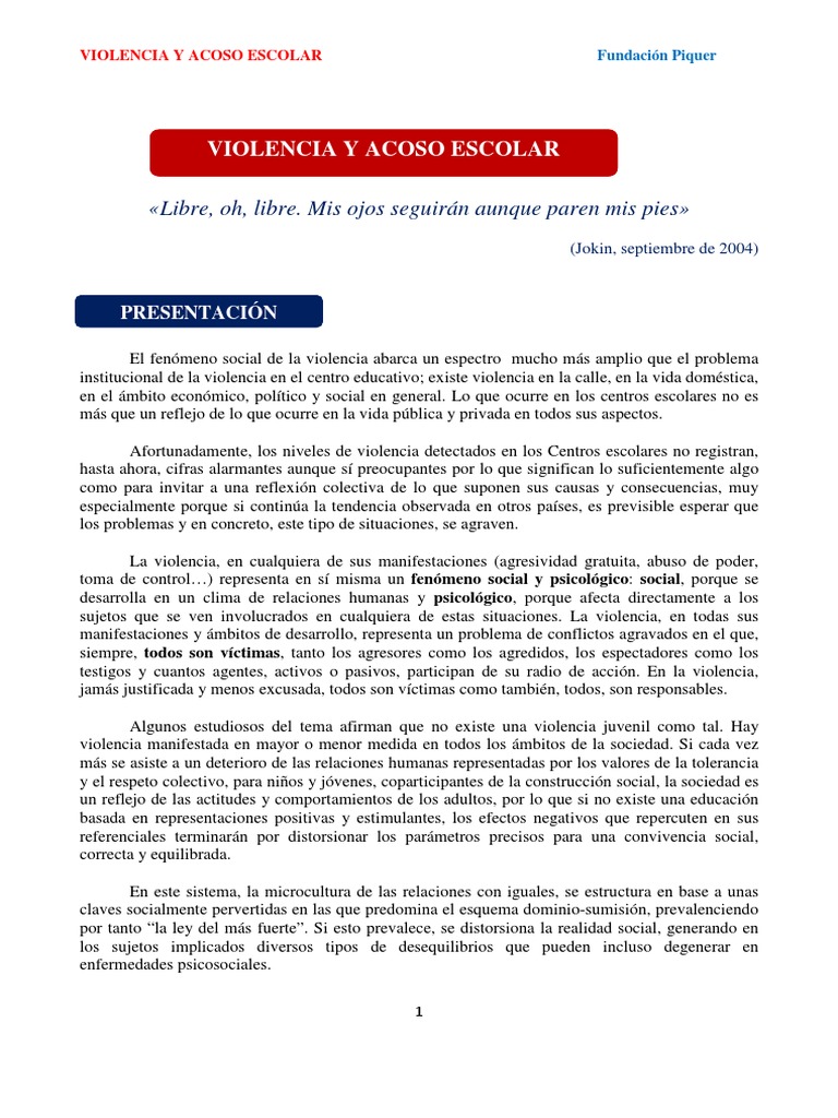 Violencia y Acoso Escolar PDF | PDF | Violencia doméstica | Adultos