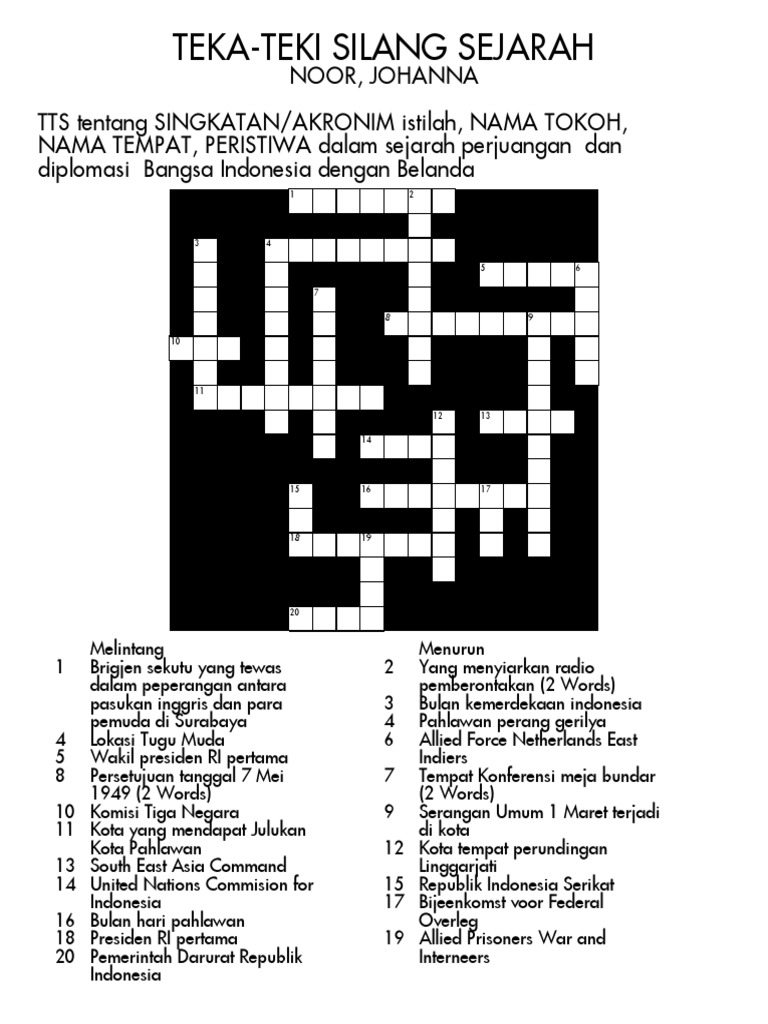 Soal Teka Teki Silang Sejarah