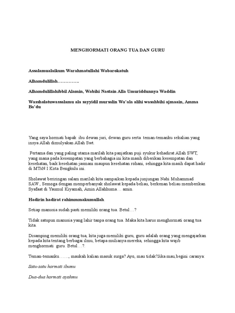 Contoh Pidato Menghormati Orang Tua Dan