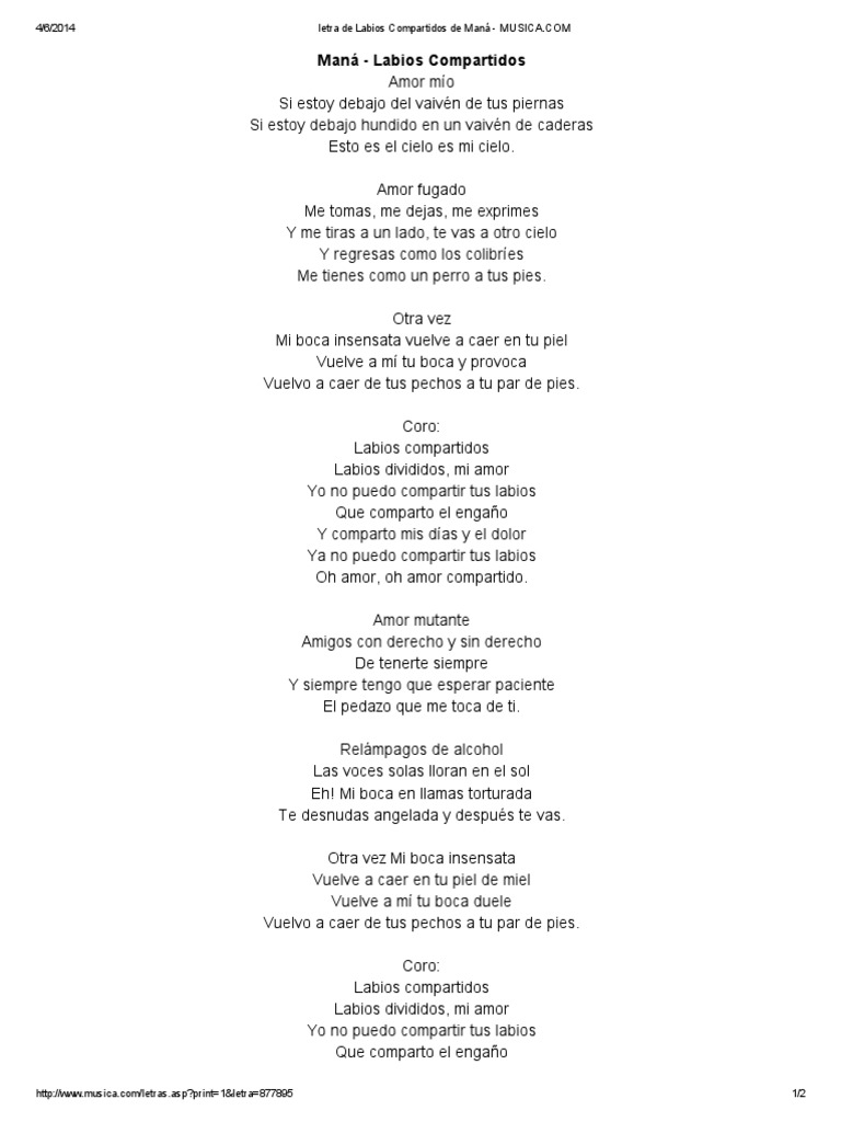 Letra de Labios Compartidos de Maná