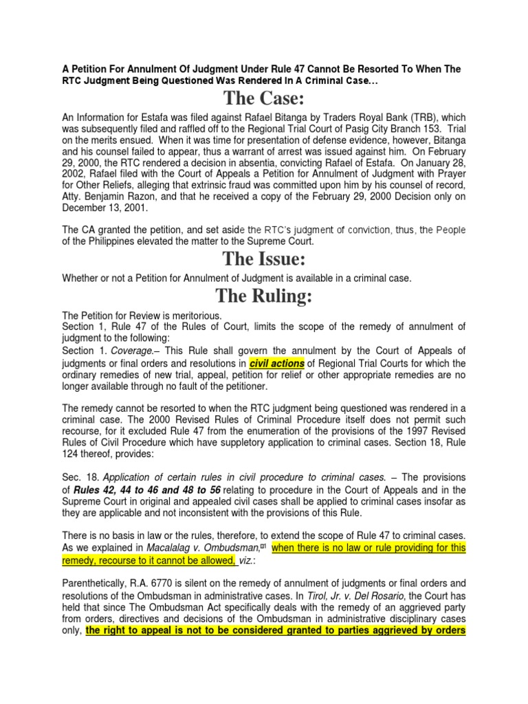 Annulment of Criminal Judgment Limits | PDF | Judgment (Law) | Fraud