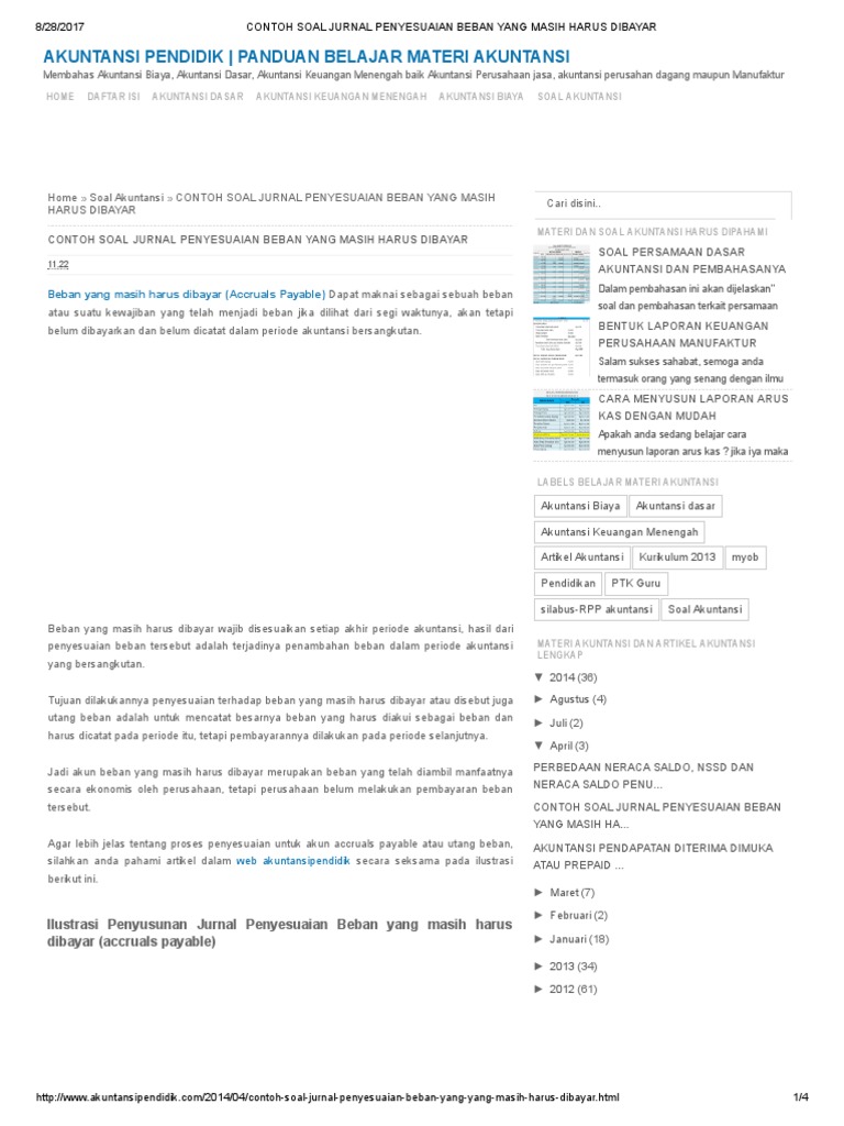 Contoh Soal Jurnal Penyesuaian Beban Yang Masih Harus Dibayar