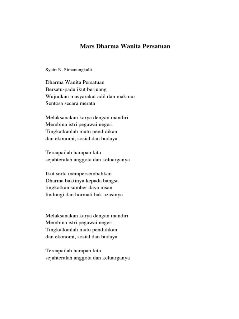 Lirik Mars Dan Himne Dharma Wanita Persatuan