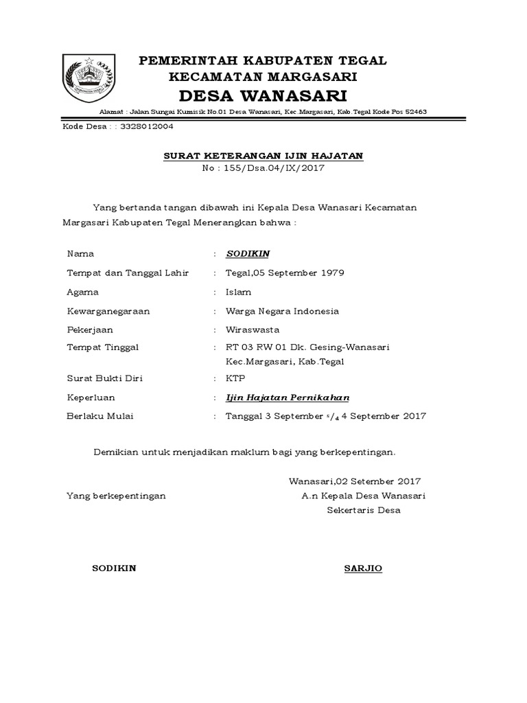 Contoh Surat Izin Hajatan Dari Desa 2020 Id Lif Co Id