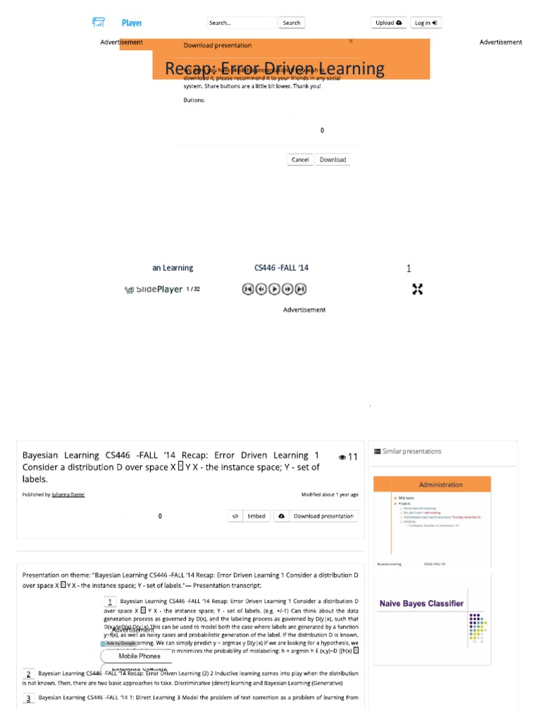 Recap: Error Driven Learning: Bayesian Learning CS446 - FALL 14 | PDF