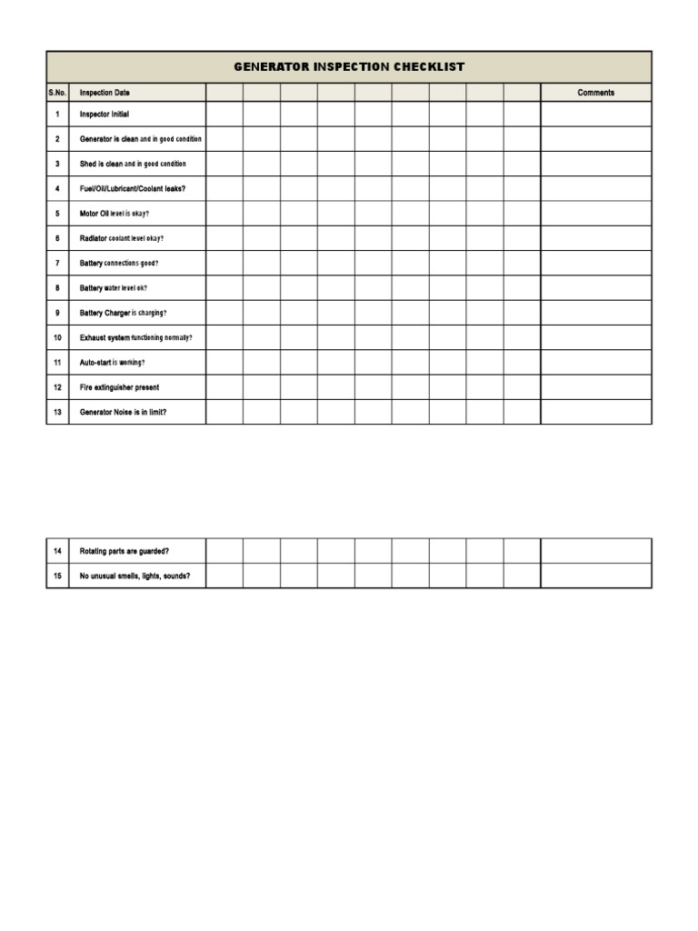 Generator Inspection Form | PDF