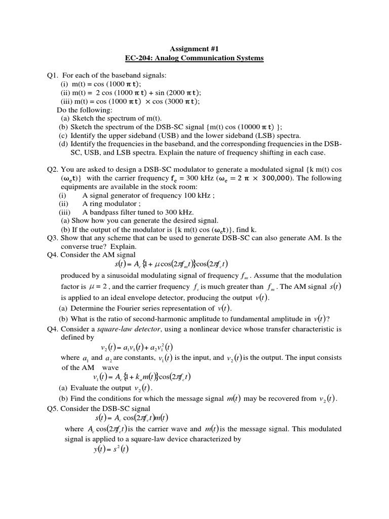 Analog Communication Systems Assignment | PDF | Detector (Radio ...