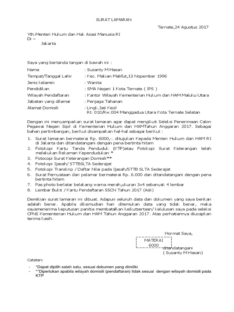 Contoh Surat Lamaran Cpns Pdf