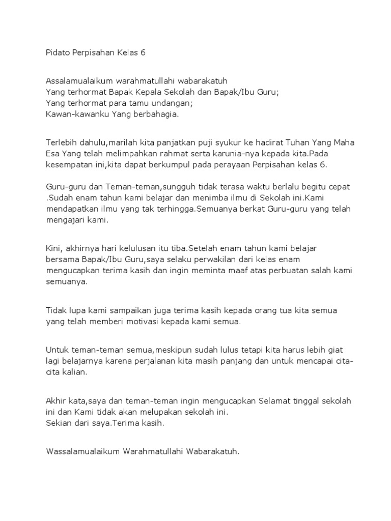 Teks Pidato Perpisahan Kls 6 Kumpulan Referensi Teks Pidato