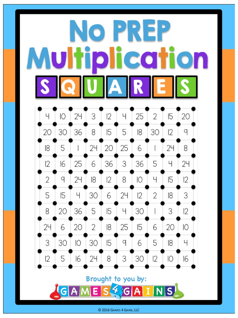 Free Multiplication Printable Games