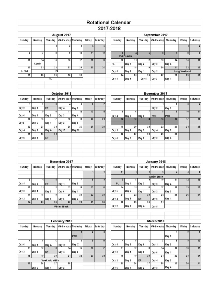 Rotational Calendar (ES) - 17-18 | PDF | Workweek And Weekend | Holidays