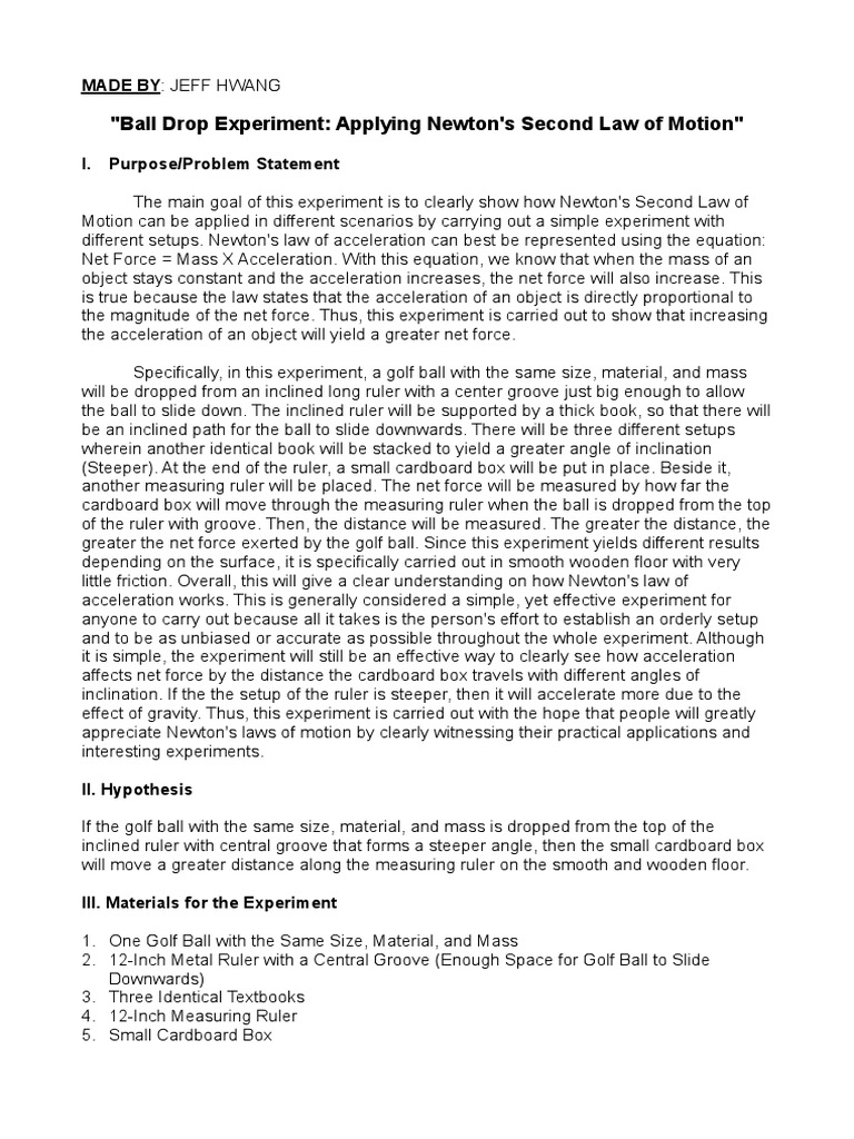 balldrop experiment Mass Acceleration