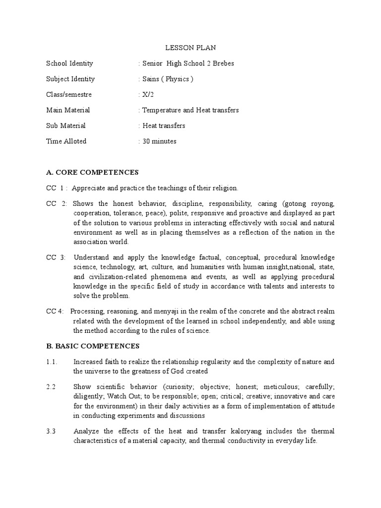 Lesson Plan Heat Transfer Pdf Heat Transfer Educational Assessment