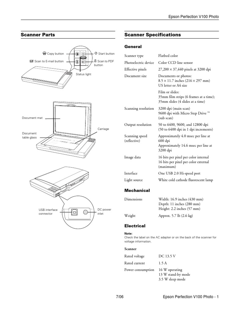 Epson v100 Perfection Photo Scanner Product Information Prv1phpg