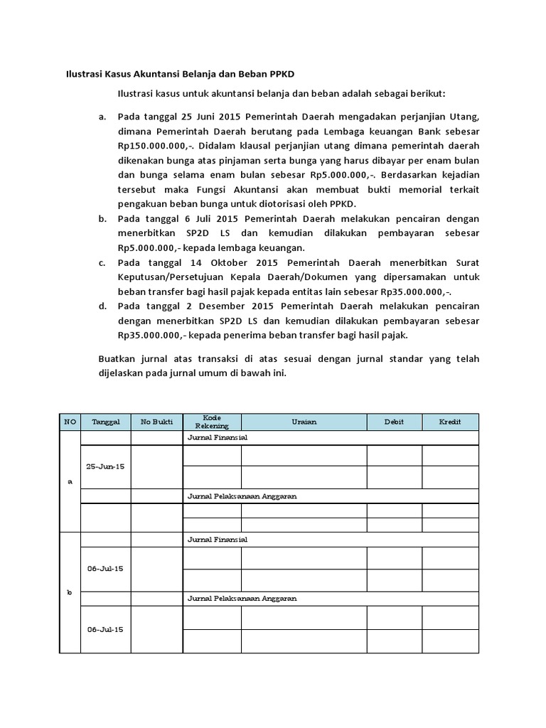 Ilustrasi Kasus Akuntansi Belanja Dan Beban Ppkd Pdf