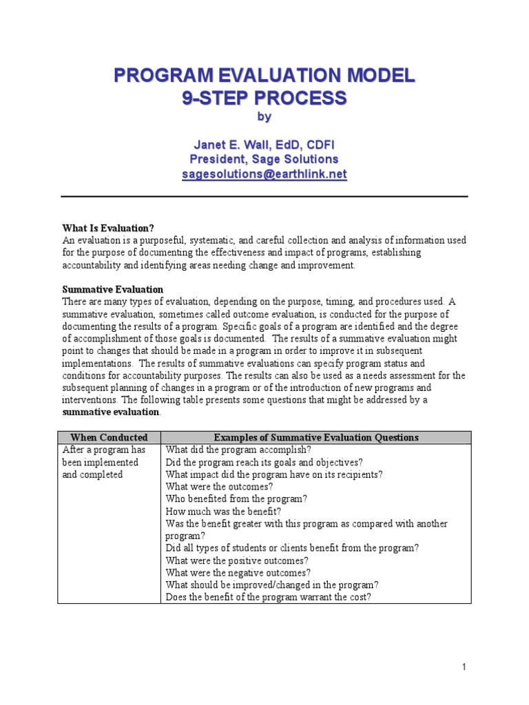 Evaluation Model Overview and Steps | PDF | Program Evaluation ...