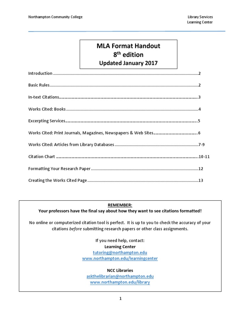 MLA Format - NCC Library Handout (New) PDF | PDF | Digital Object ...