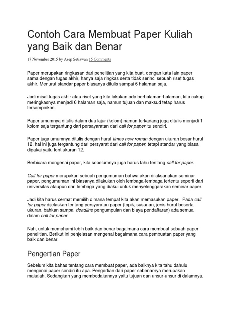 Contoh Cara Membuat Paper  Kuliah Yang Baik Dan Benar