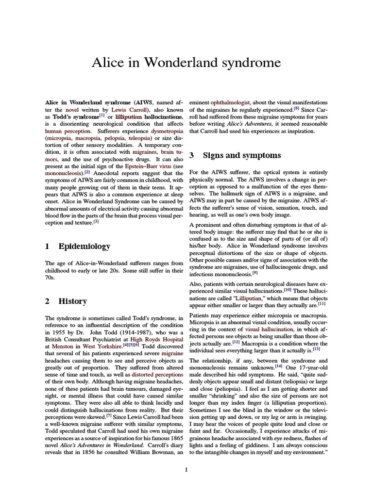 Understanding Alice in Wonderland Syndrome | PDF | Neurology | Mental ...