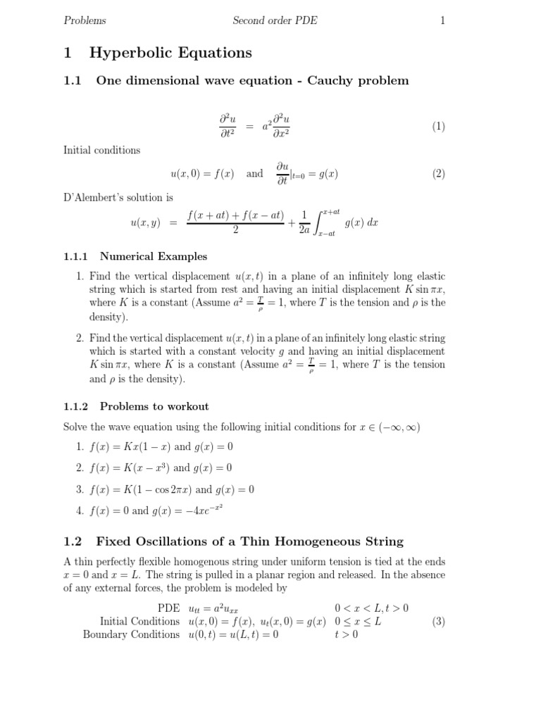 Sec Order Problems Wave Equation Partial Differential Equation