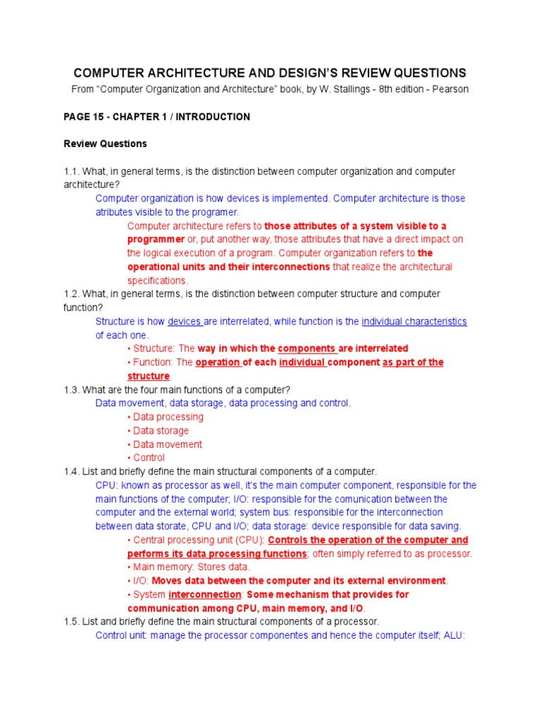 REVIEW QUESTIONS - Computer Architecture and Organization | PDF ...
