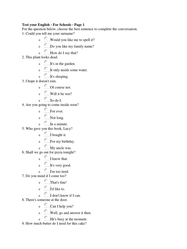 English Diagnostic Test for Beginners | PDF