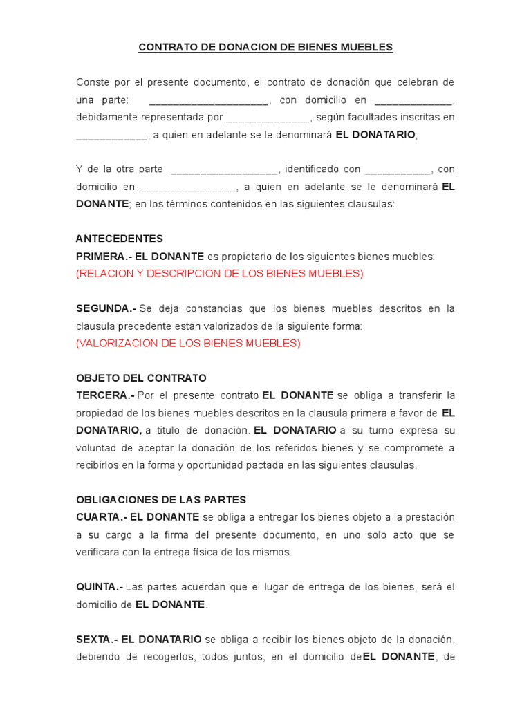 Contrato de Donacion de Bienes Muebles