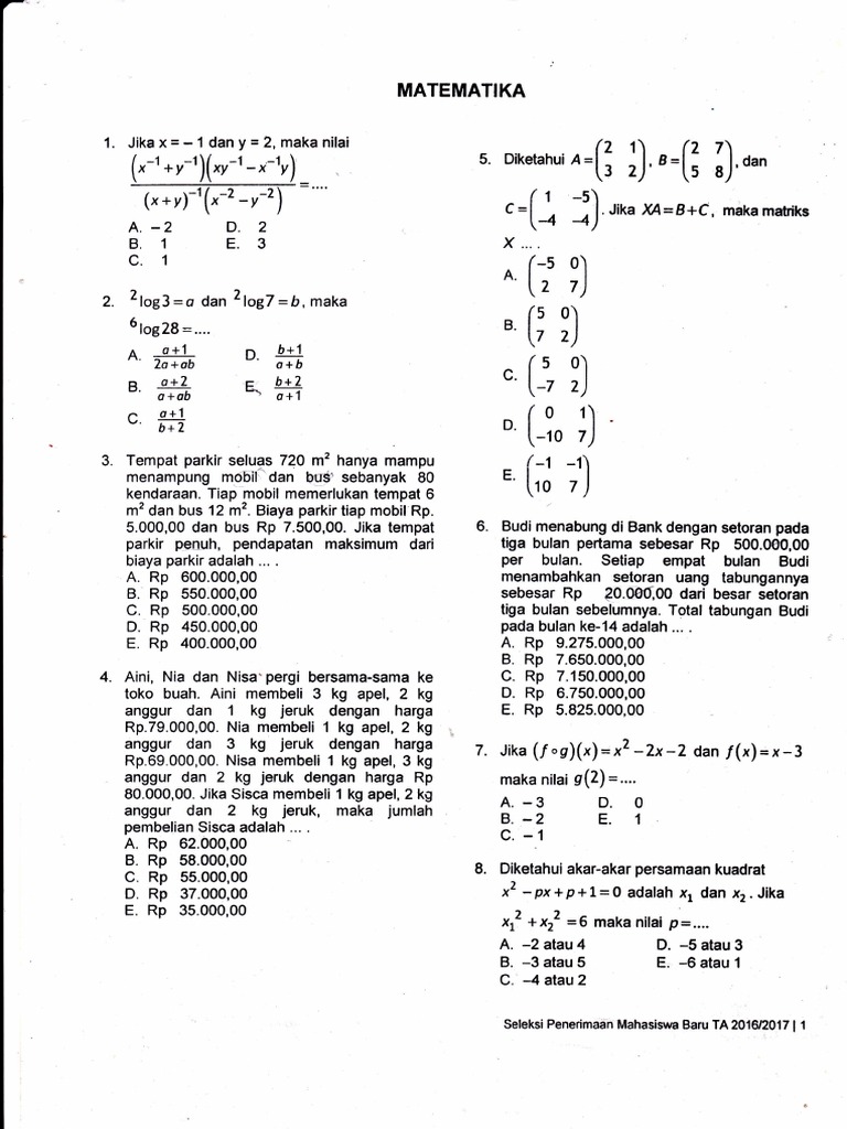 soal sipenmaru poltekkes 2016