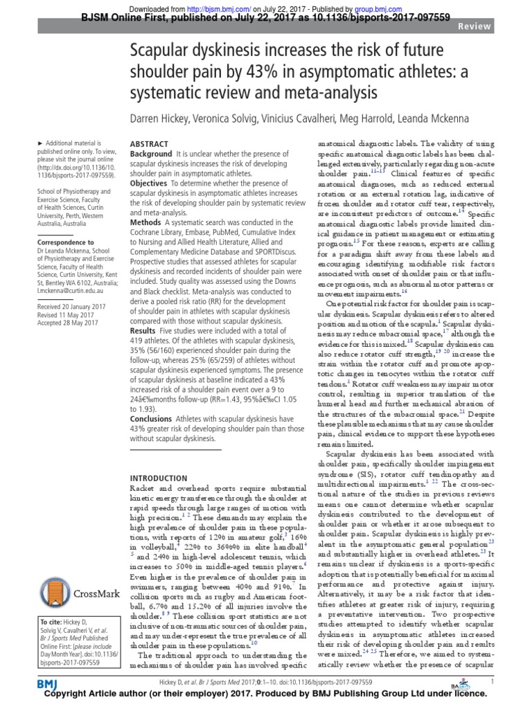 Scapular Dyskinesis Increases The Risk of Future Shoulder Pain by 43% ...