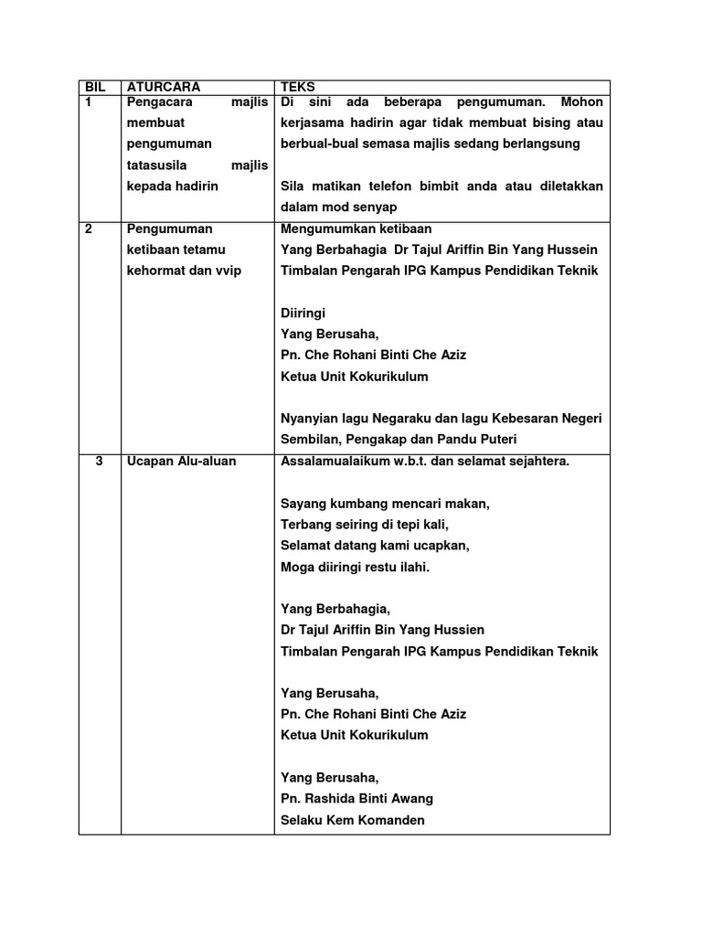 Teks Pengacaraan Majlis Penutup Ub Pdf