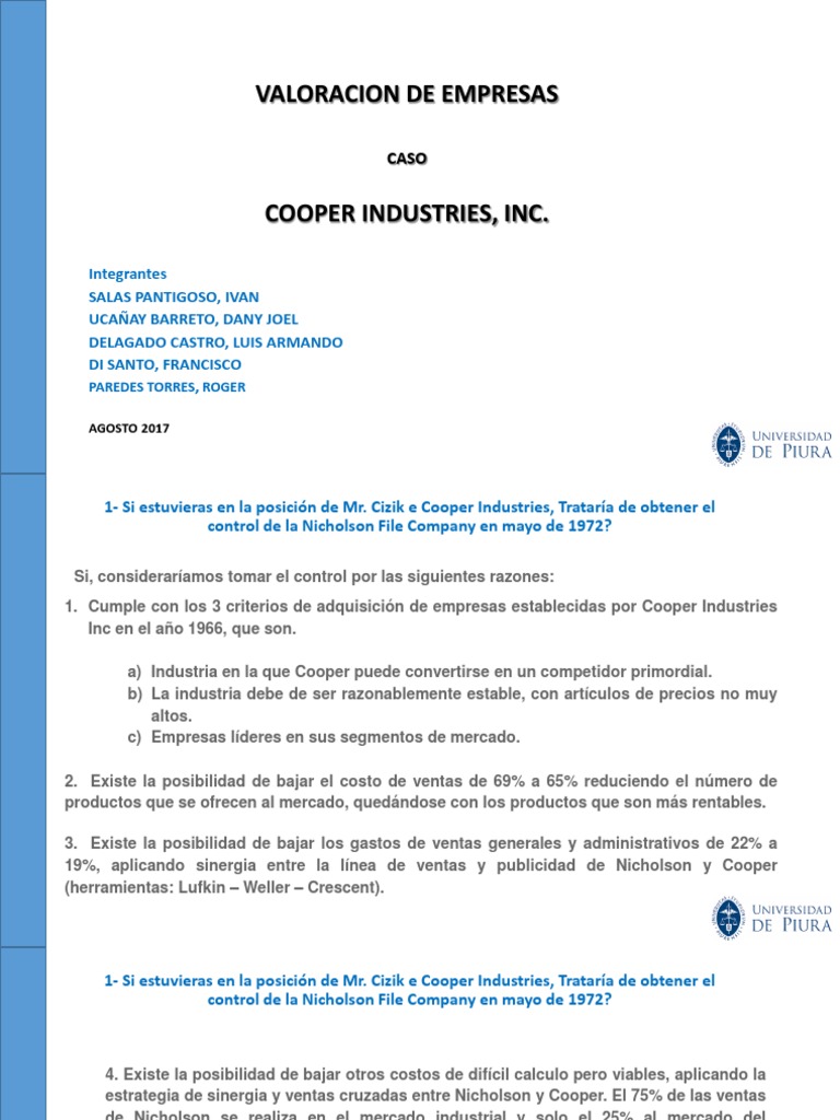 Caso Cooper Industries Inc PDF Compartir (Finanzas) Oferta (economía)
